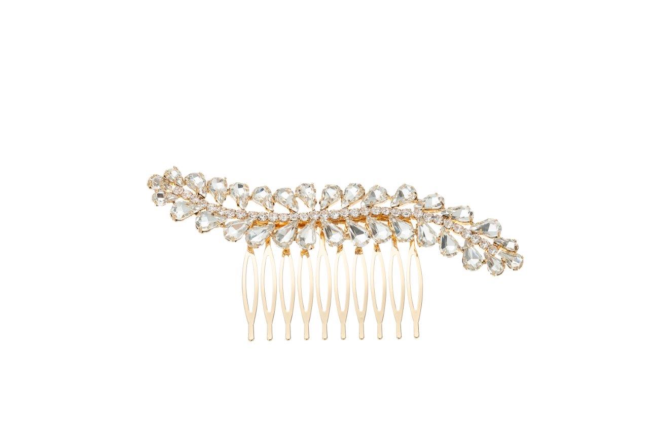 69747-200) Gold Clear Hair Comb - Topwholesalejewel